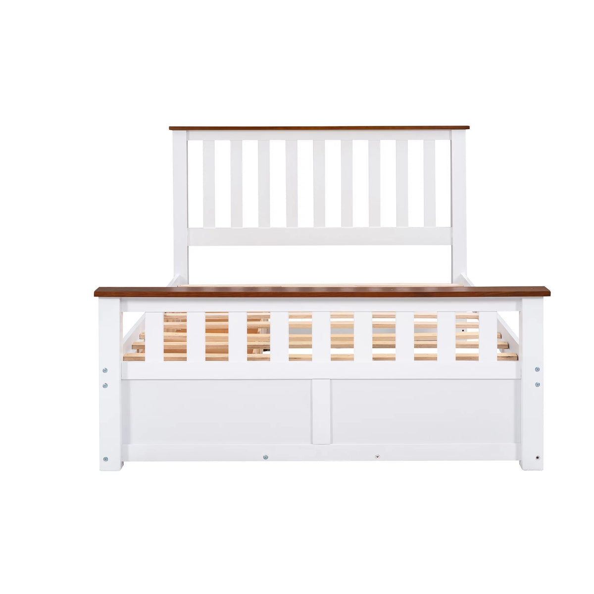 White Walnut Full Size Wood Platform Bed with Two Drawers N53477