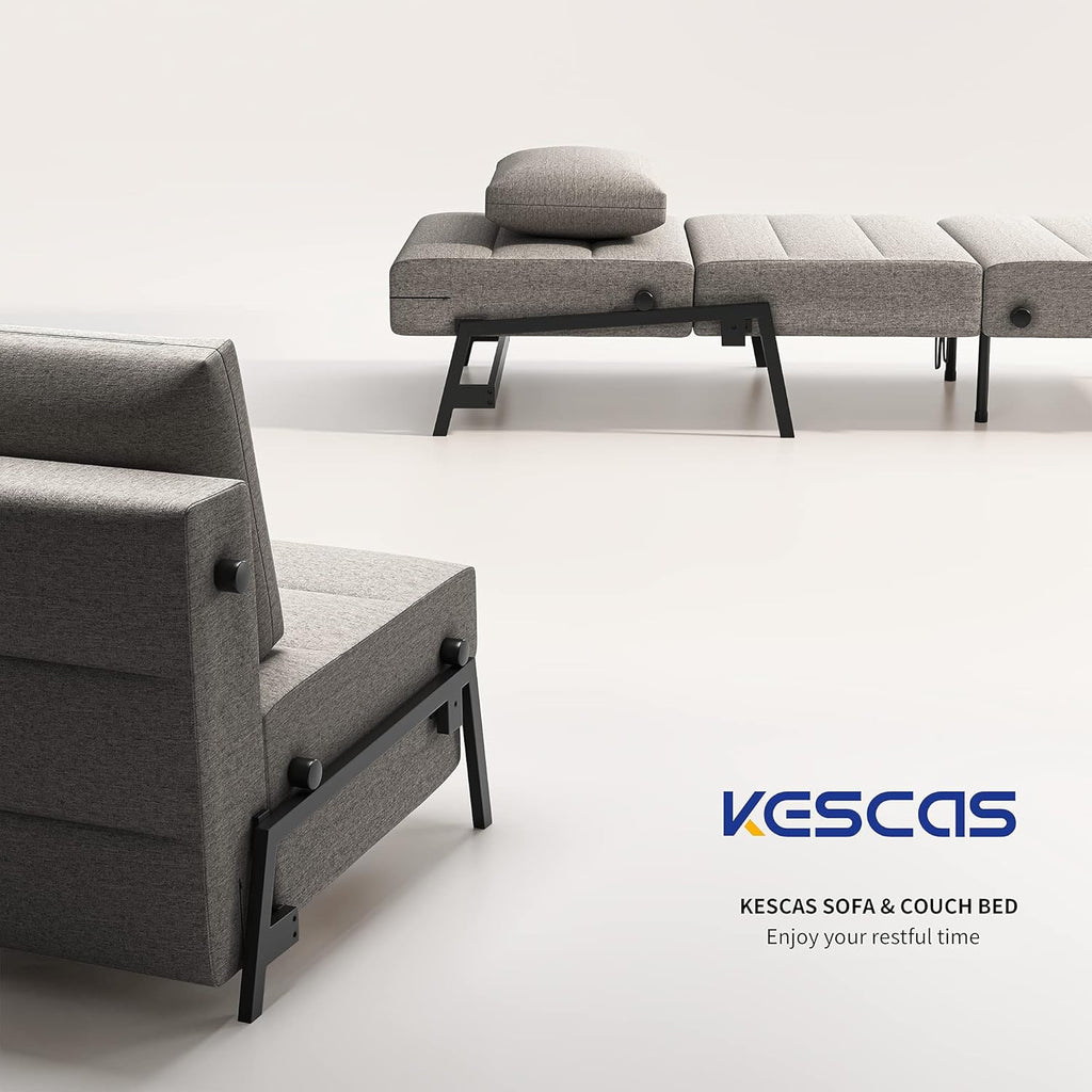 Light Gray Linen Convertible Sofa Bed Q915823