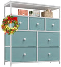 7 Drawer Fabric Dresser with Wooden Top and Metal Frame W2656