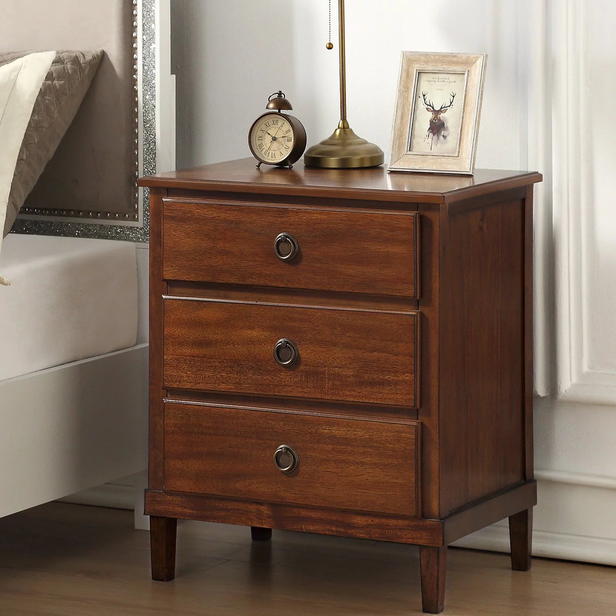 Brown 3-Drawer Wood Nightstand M1342