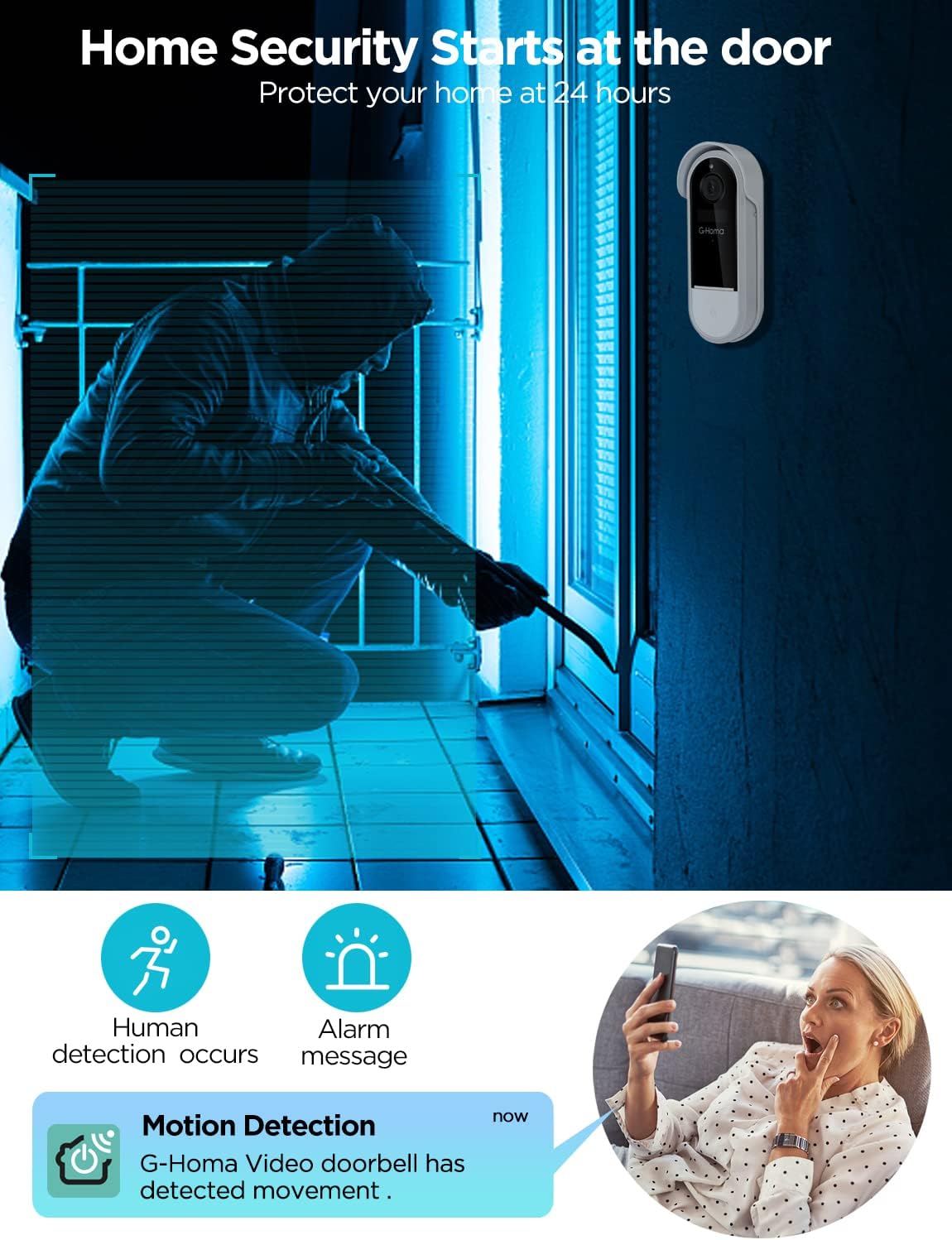 Wireless Video Doorbell with Chime, 1080p HD Night Vision, 2-Way Audio A9668