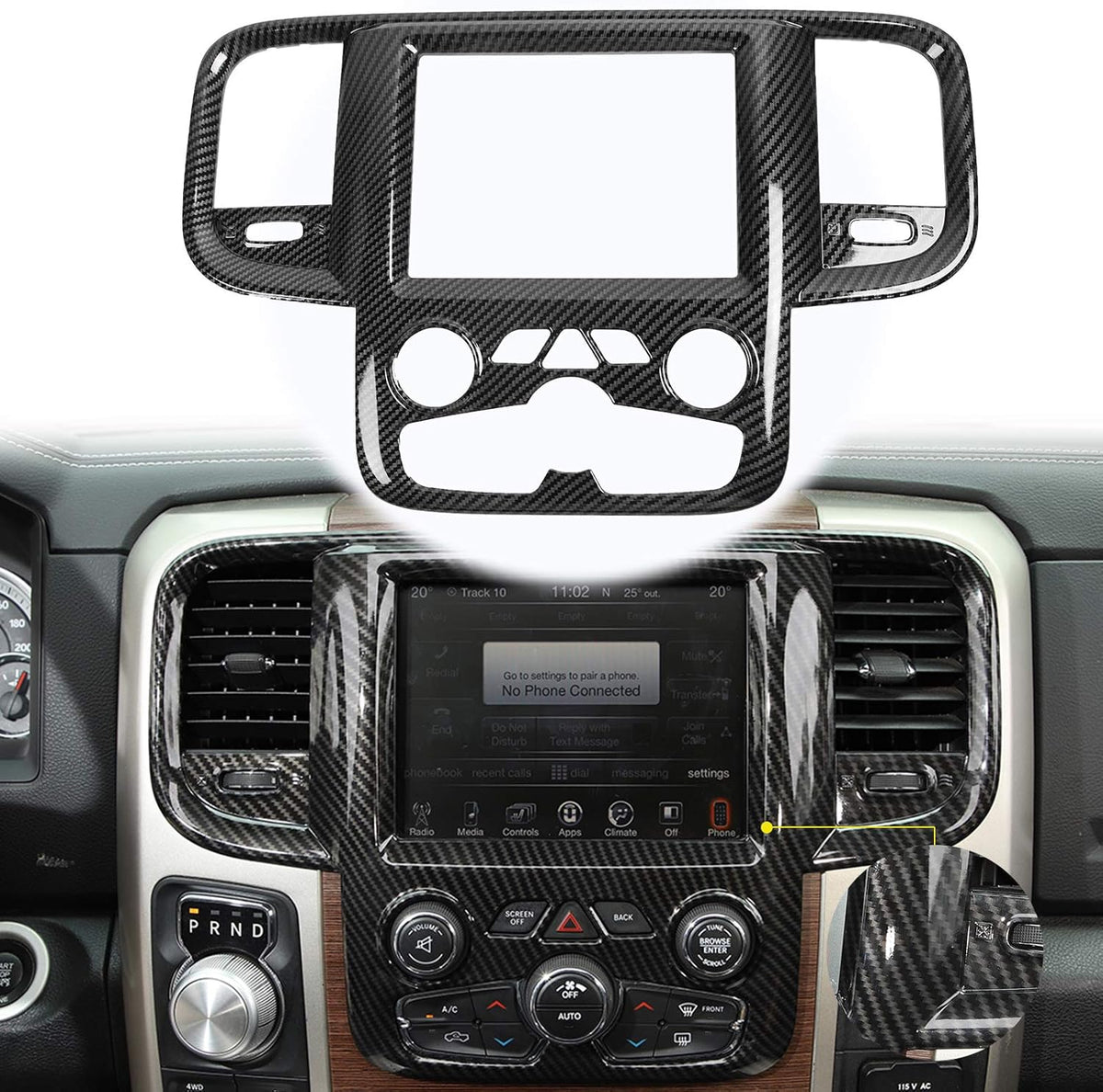 Red Carbon Fiber ABS Center Control Touch Screen Trim Cover for Dodge RAM 2011-2017 M9264