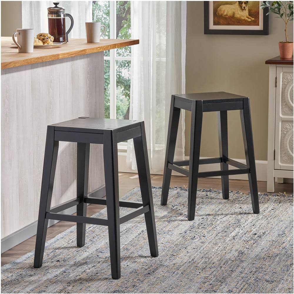 Black Wooden Counter Stool Set of 2 T351248