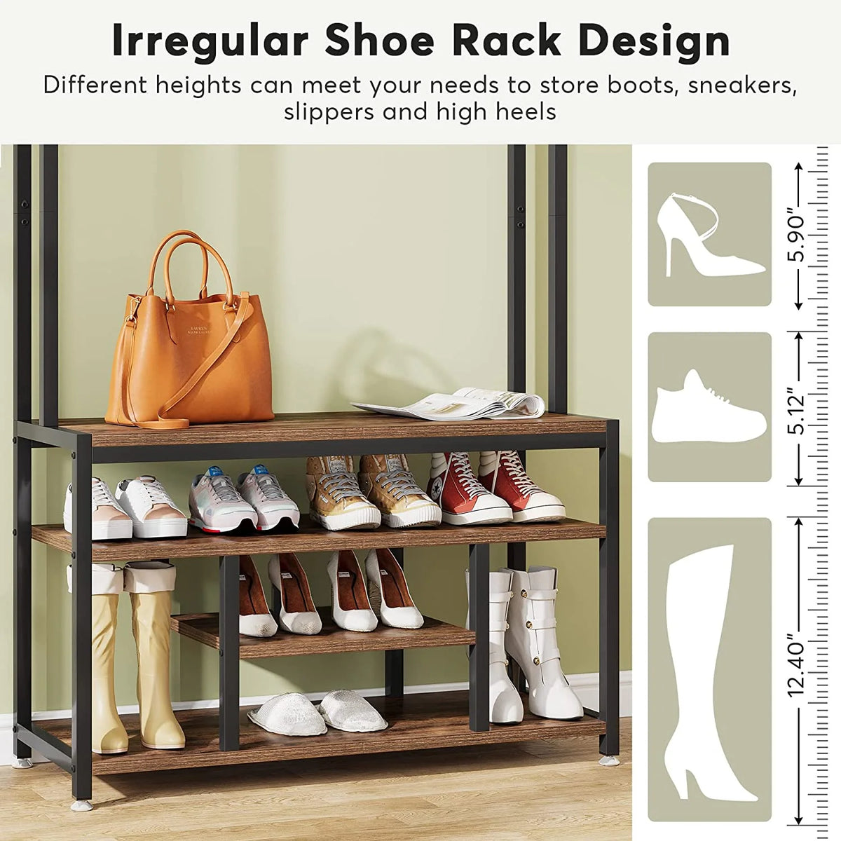 Industrial Coat Rack with Bench and Shoe Rack V214