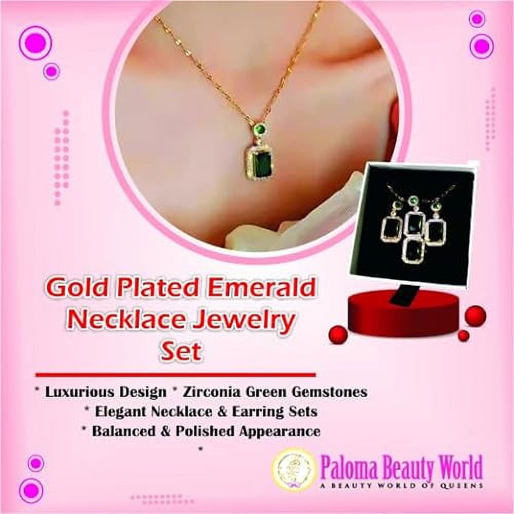 3Pcs/Set Iced Out Cubic Zirconia Green Gemstone Ring Necklace Earrings Gold Plated Jewelry Sets P467293
