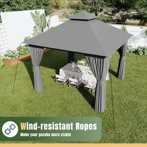 10x12 Metal Gazebo with Mosquito Netting and Privacy Screen I65359