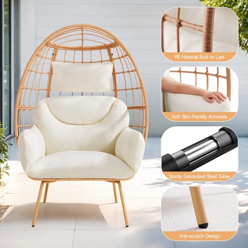 Oversized Dark Grey PE Rattan Egg Chair with Cushions Q9884