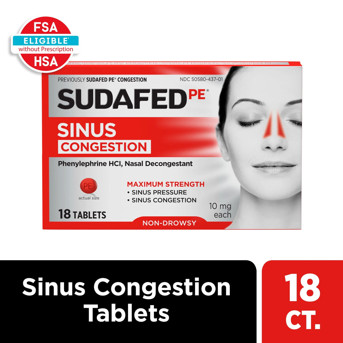 Non-Drowsy Sinus Decongestant, 18 Ct S633552