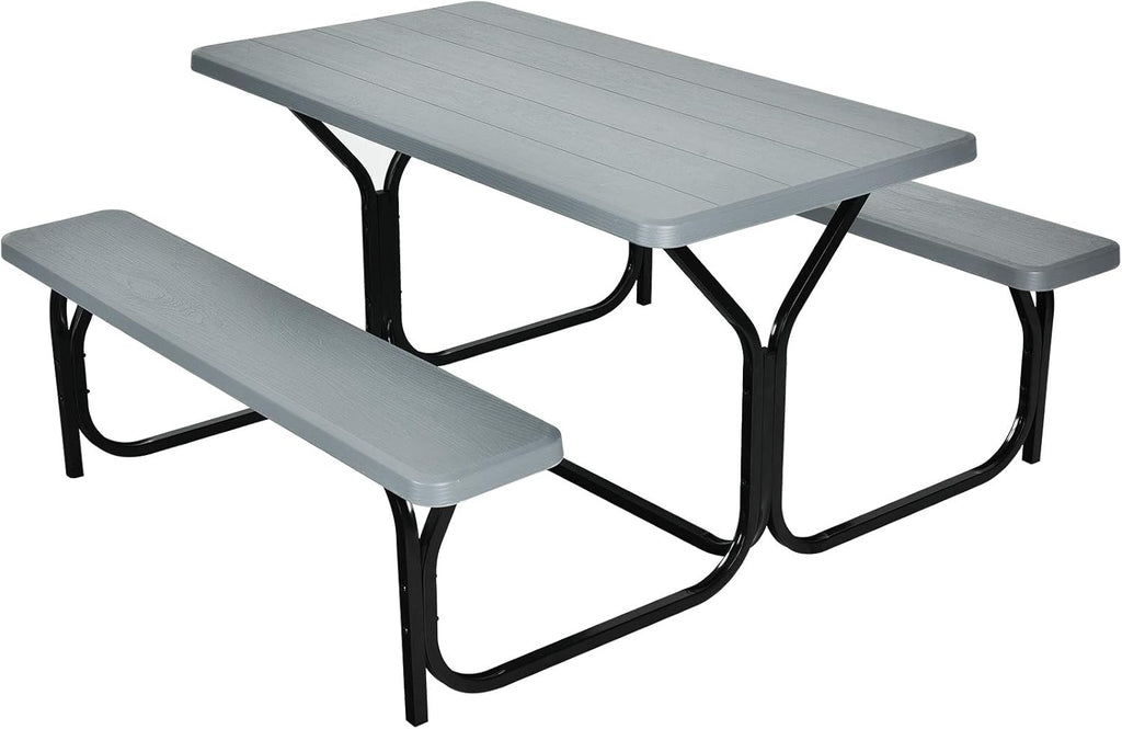 Gray Metal Picnic Table Bench Set D316