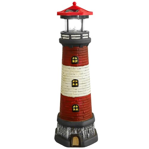 Solar Lighthouse Statue with LED Light 14.76 Inch Red F4645