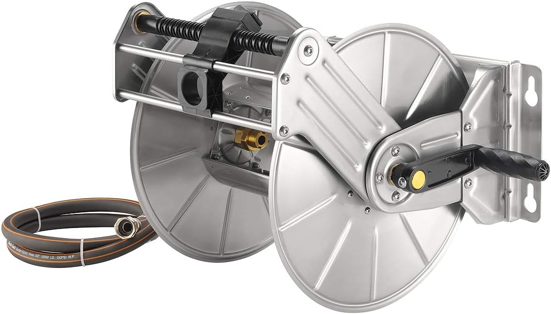 Stainless Steel Garden Hose Reel with 5/8" x 100 ft Heavy Duty Hose Z6460
