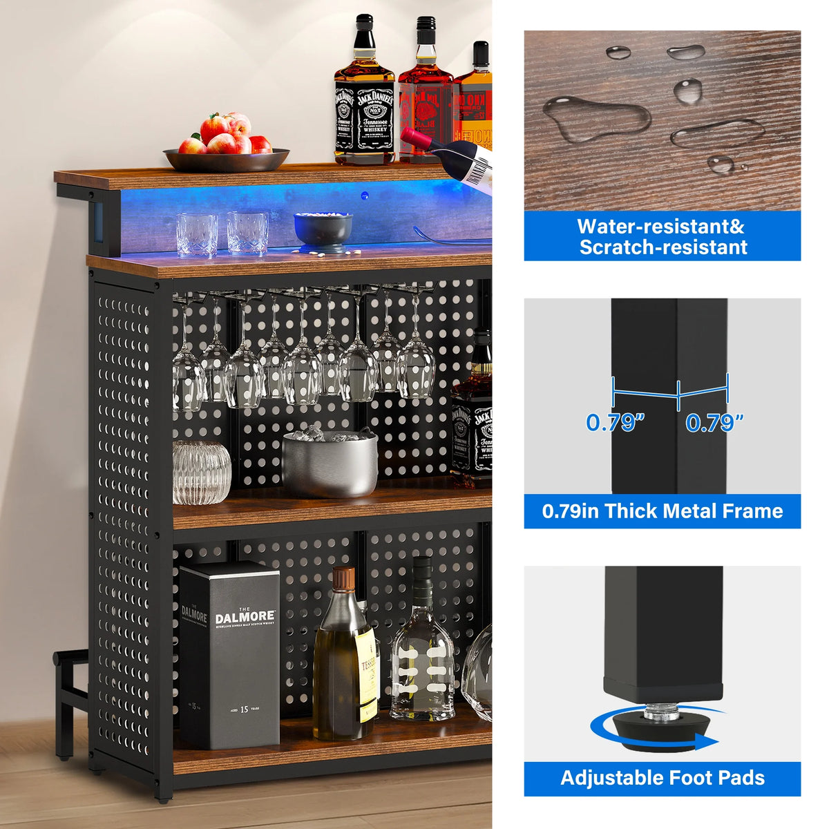 4 Tier Bar Unit with LED Lights and Stemware Rack J1131
