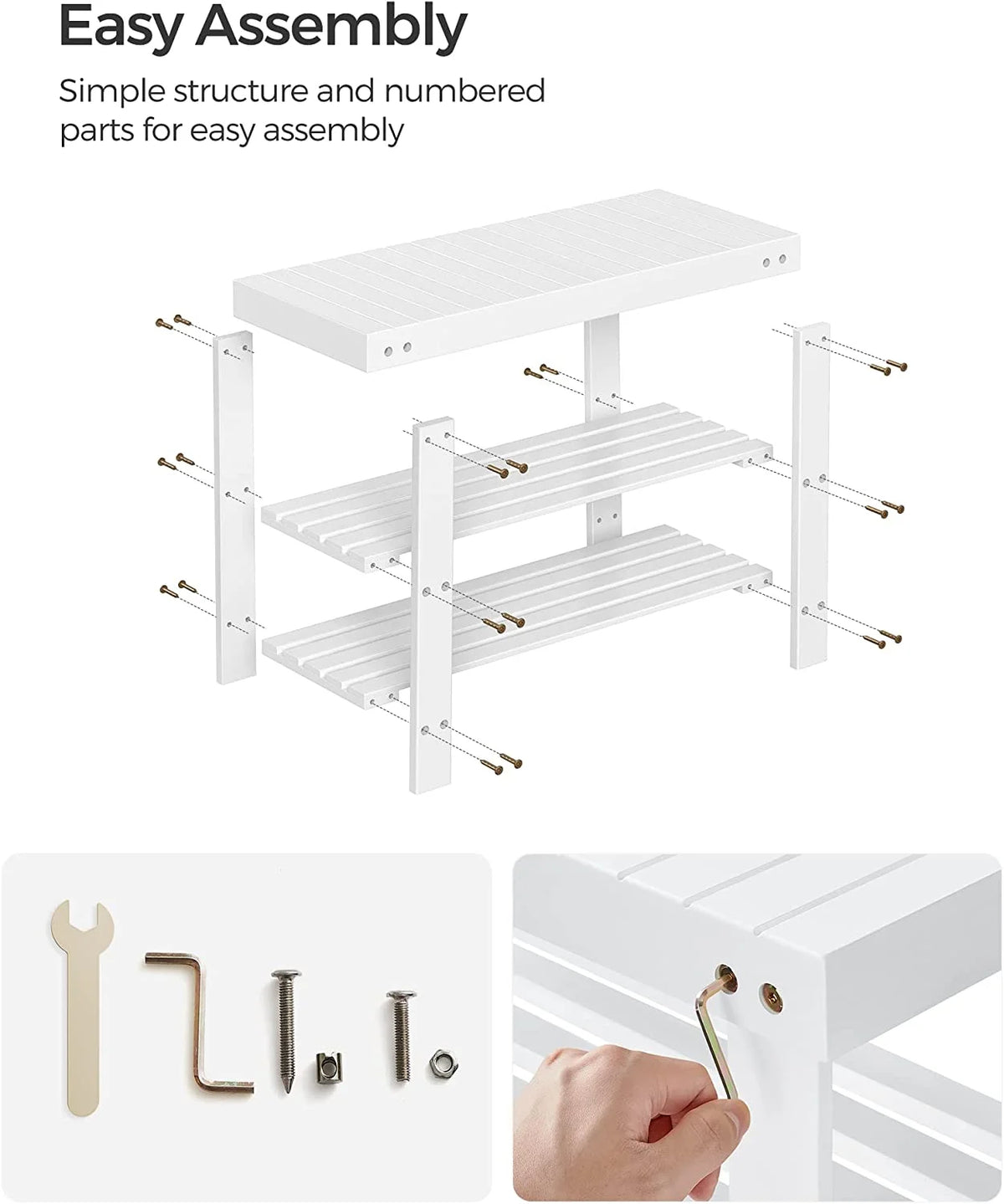 White 3-Tier Bamboo Shoe Rack Bench O226