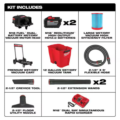 12 Gal. Cordless Wet/Dry Shop Vac Kit with Swiveling Palm Brush Tool R83067