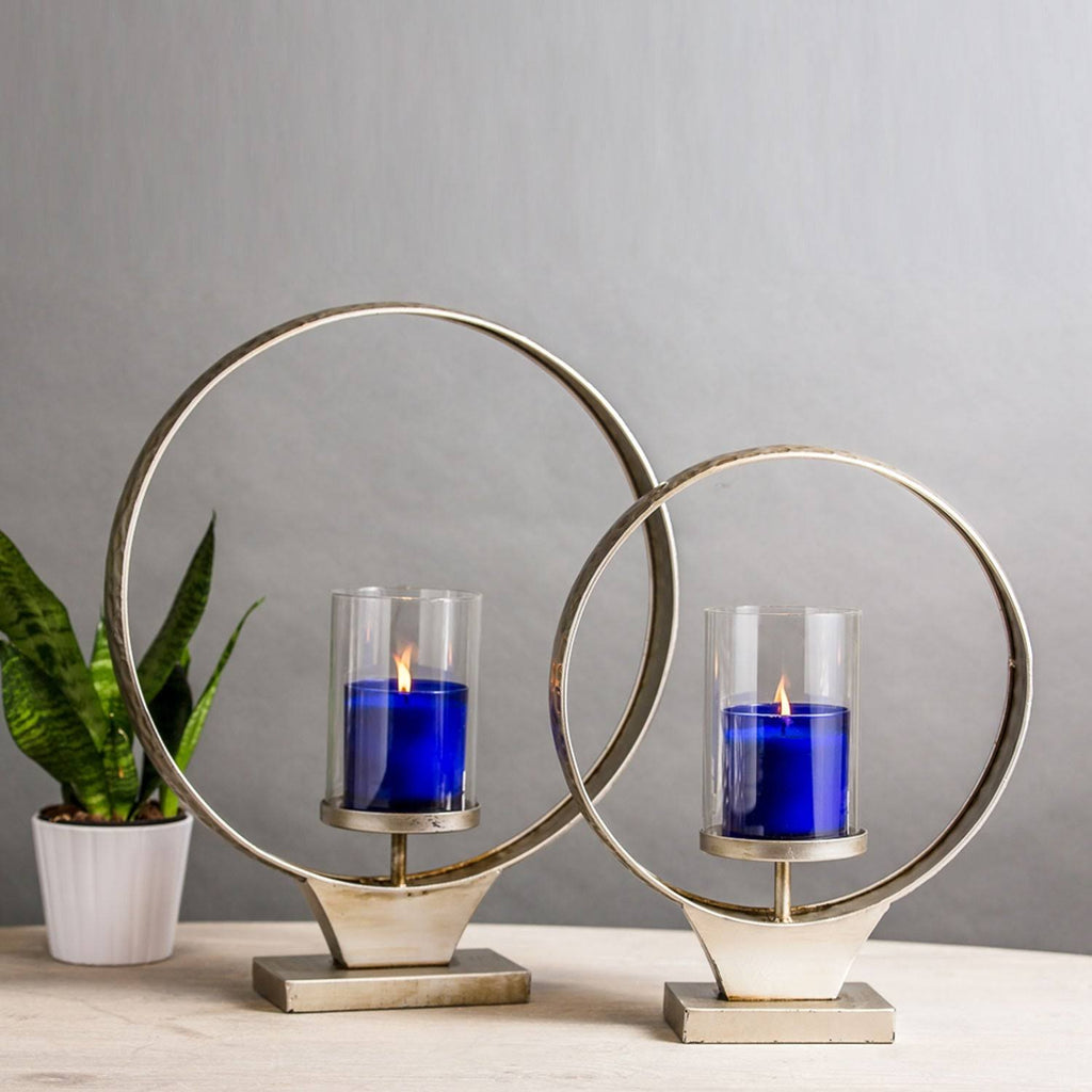 Large Hammered Metal Round Ring Pillar Candle Holder Z1499