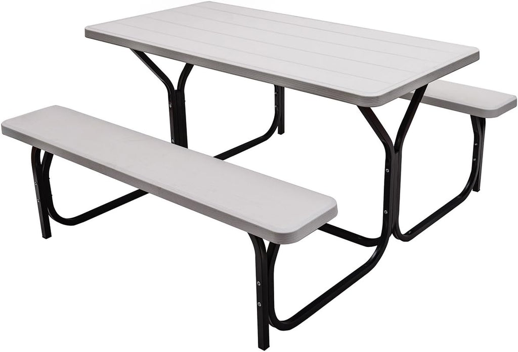 Gray Metal Picnic Table Bench Set D316