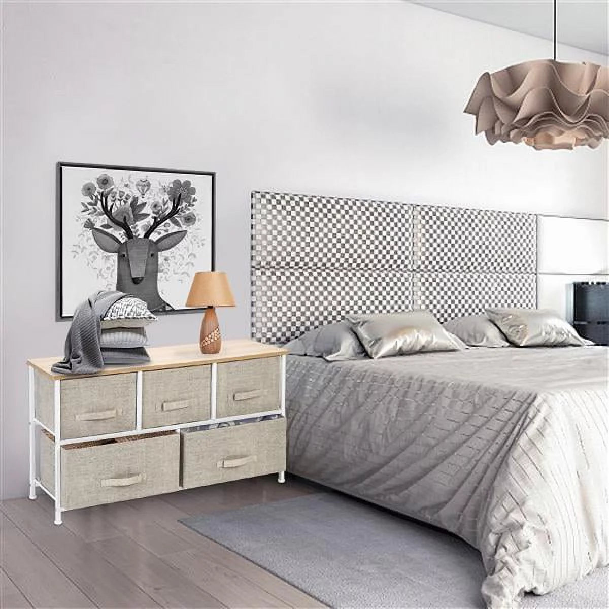 2-Tier Wide Closet Dresser with 5 Fabric Drawers U14730