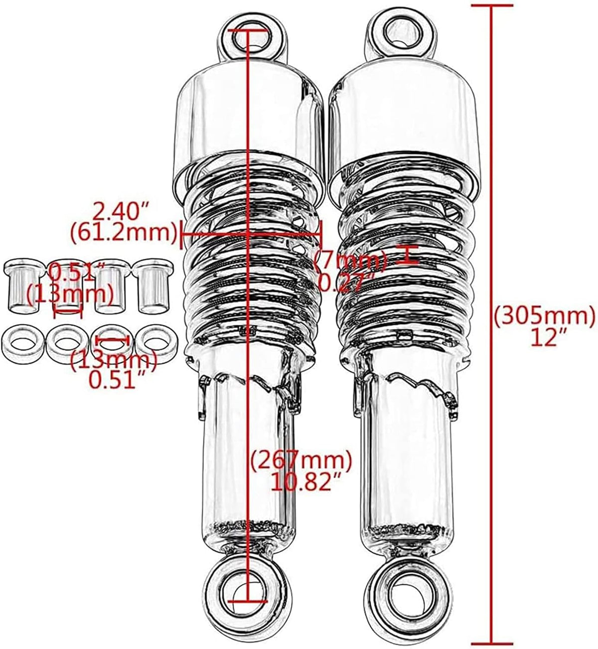 267mm 10.5" Rear Shock Absorber Chrome (A Pair) Y42145