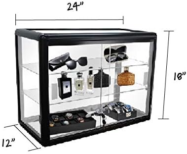 Black Tempered Glass Display Showcase with 2 Shelves E256