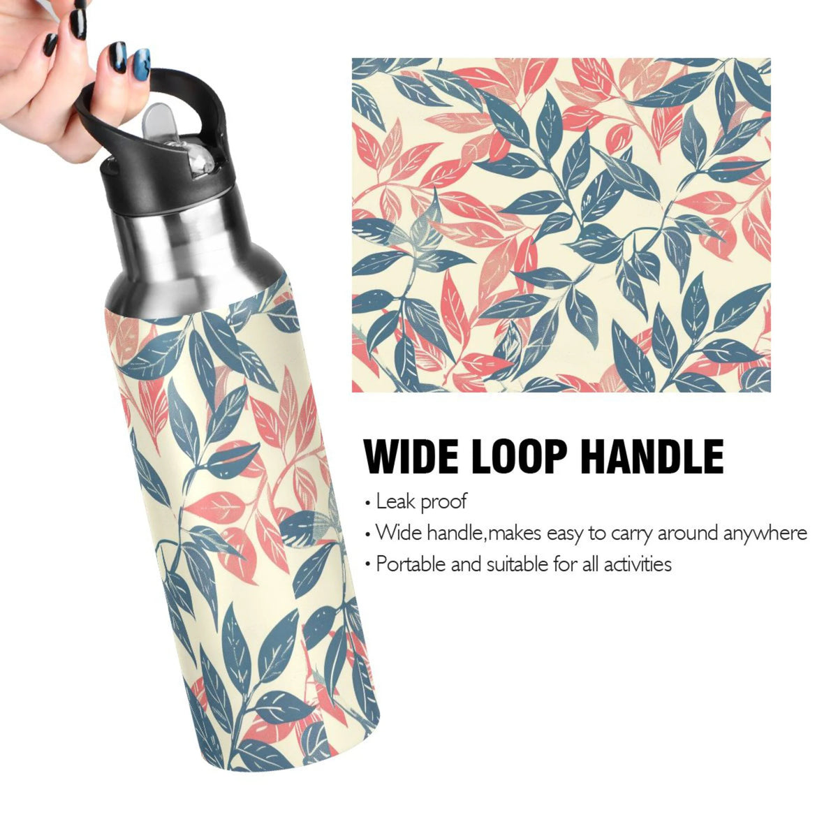 Retro Leaf Insulated Stainless Steel Water Bottle with Straw Lid 20 oz E484181