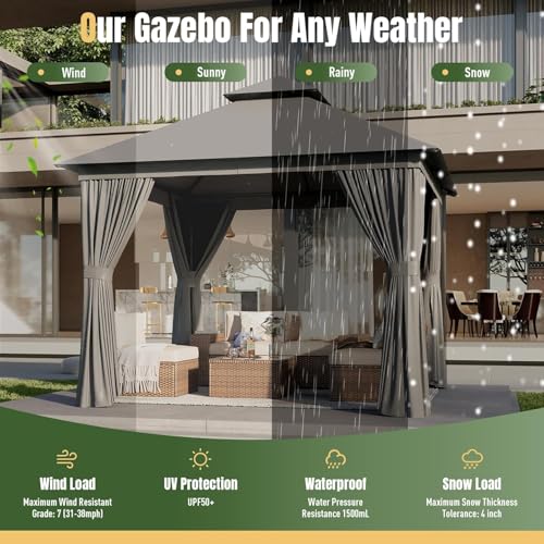 10x12 Metal Gazebo with Mosquito Netting and Privacy Screen I65359