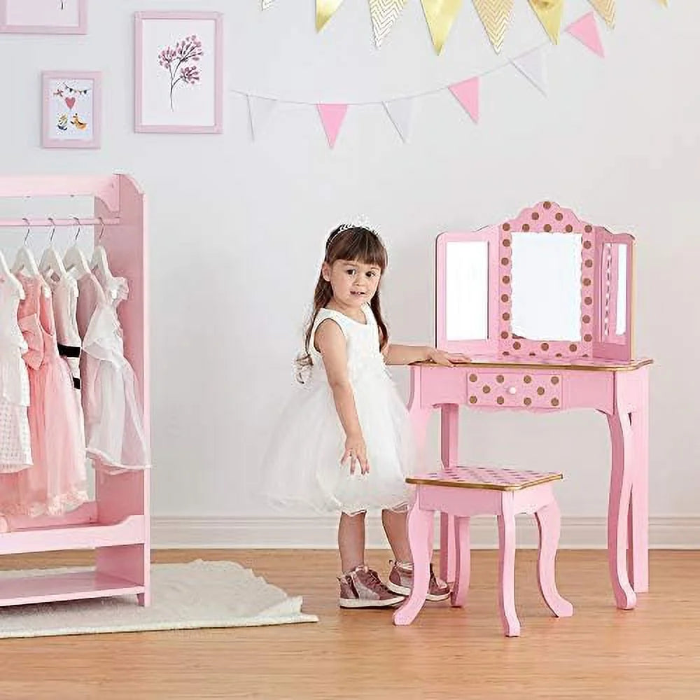 Pretend Play Vanity Table and Chair Set with LED Mirror B841651